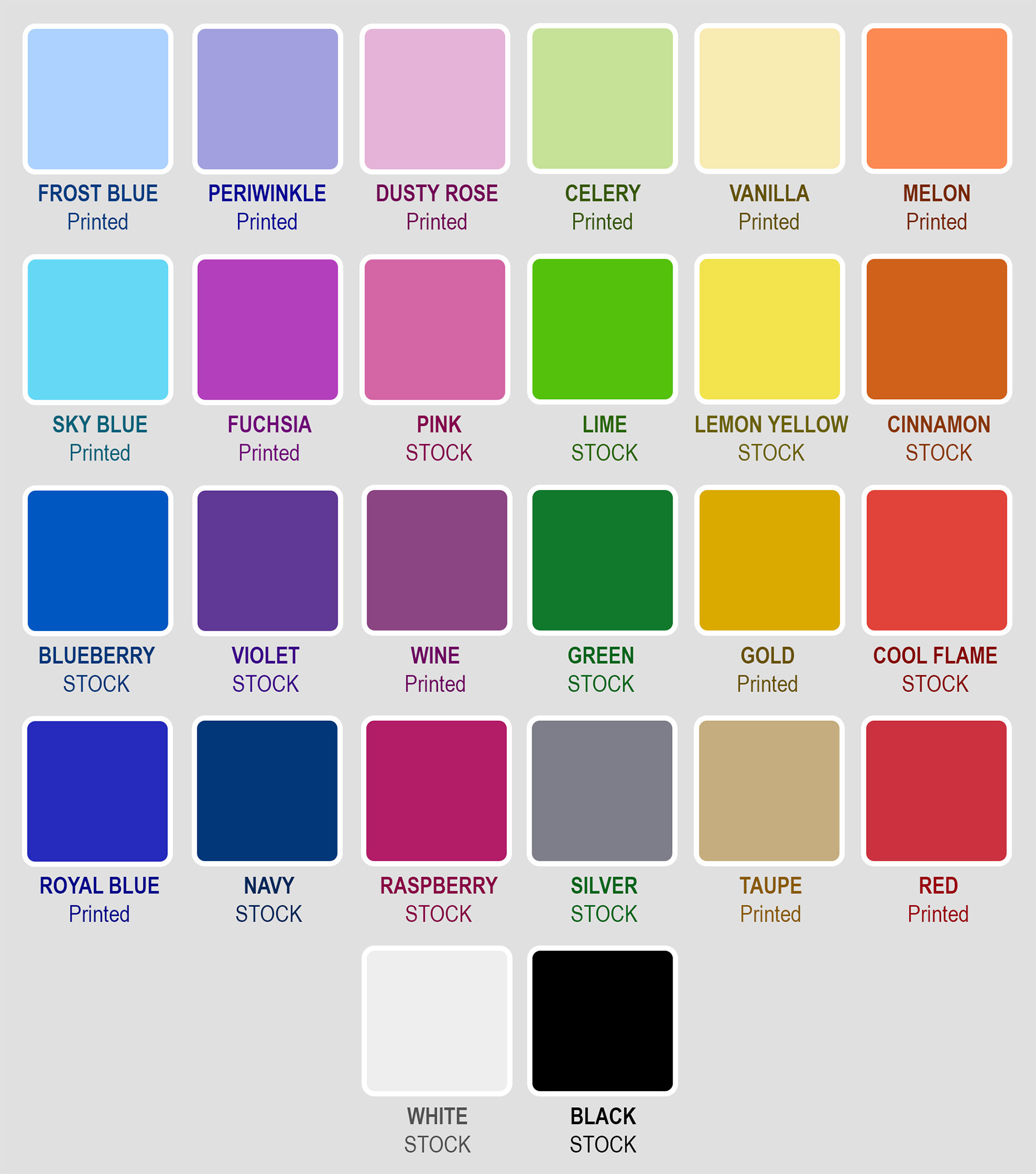 squares of color variants organized by color tone against white