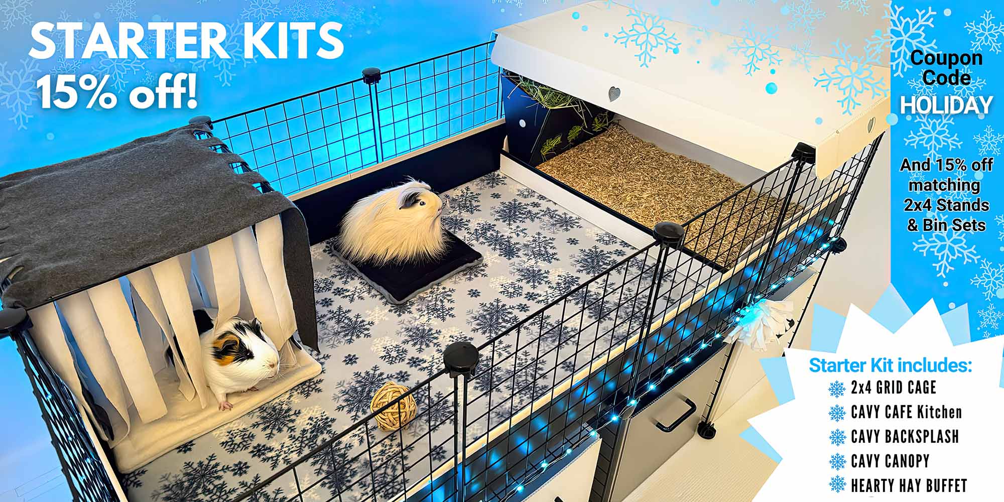 Starter Kit 2x4-grid C&C cage and kitchen in Blue Snowflakes