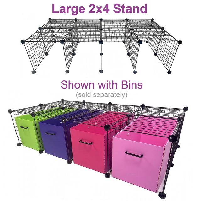 Large 2x4 Grid Cage stand, shown with storage bins