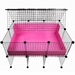 Small 2x3 grids C&C Guinea Pig Cage with FlipFold cover tented up on a stand for guinea pigs in pink