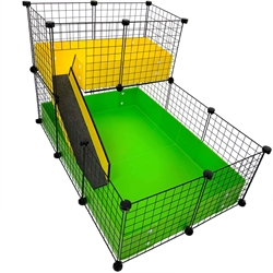 Small 2x3 grids C&C Guinea Pig Cage with a 1x2 Narrow Loft by Cagetopia in Lime and Yellow