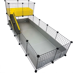 XL 2x5 Grid C&C Guinea Pig Cage Habitat by Cagetopia in Gray Base and Lemon Yellow Narrow Loft